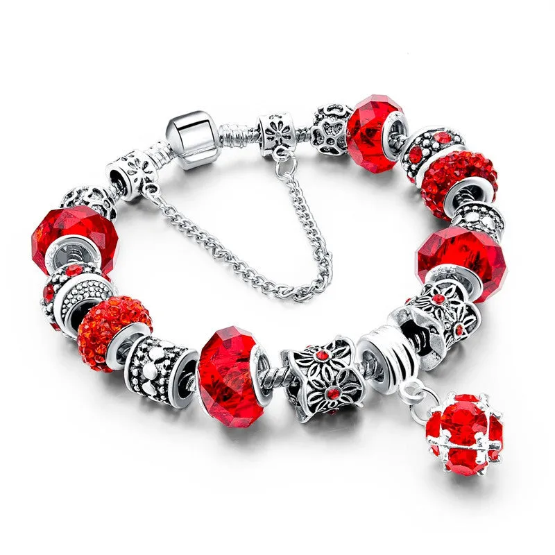 925 Silver Crystal Charm Bracelets for Women With Purple Murano Glass Beads bracelets & bangles Love DIY Jewelry Bracelet Femme