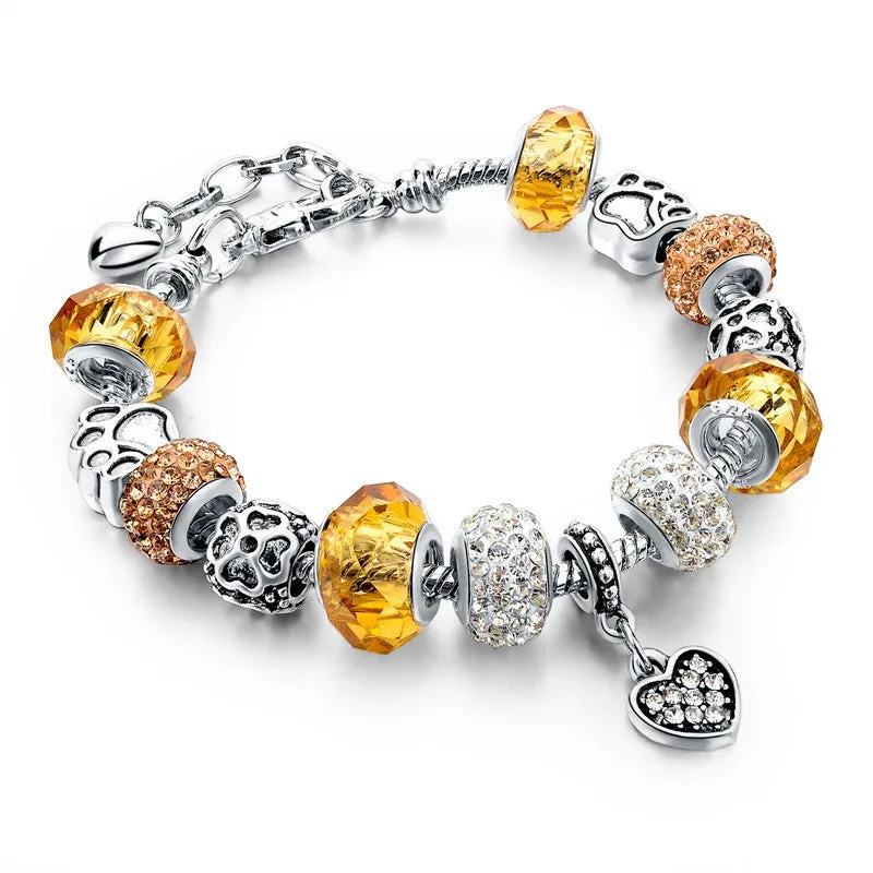 925 Silver Crystal Charm Bracelets for Women With Purple Murano Glass Beads bracelets & bangles Love DIY Jewelry Bracelet Femme