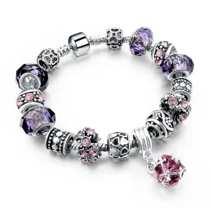 925 Silver Crystal Charm Bracelets for Women With Purple Murano Glass Beads bracelets & bangles Love DIY Jewelry Bracelet Femme