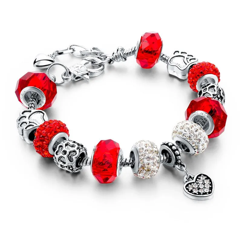 925 Silver Crystal Charm Bracelets for Women With Purple Murano Glass Beads bracelets & bangles Love DIY Jewelry Bracelet Femme