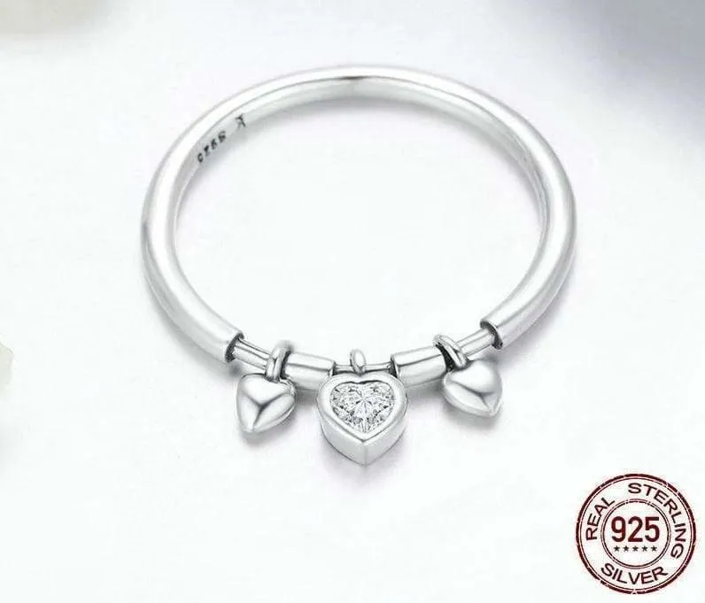 925 Sterling Glittering Silver Heart Ring