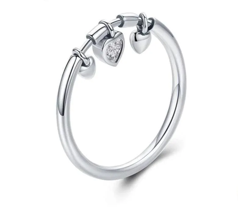 925 Sterling Glittering Silver Heart Ring