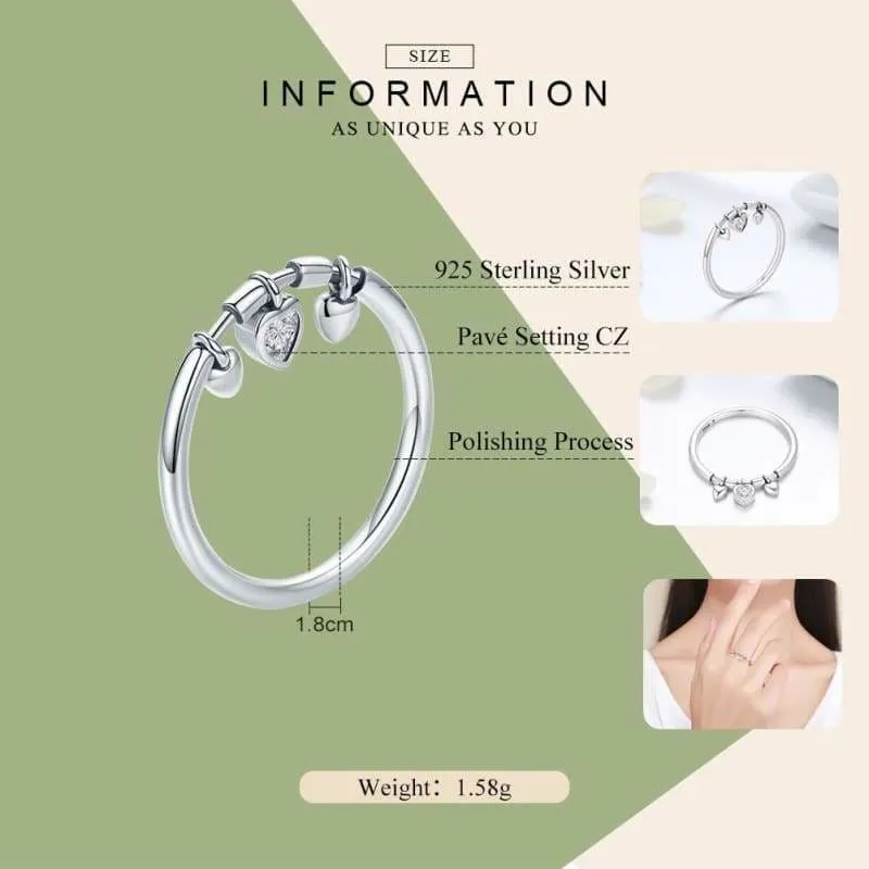 925 Sterling Glittering Silver Heart Ring