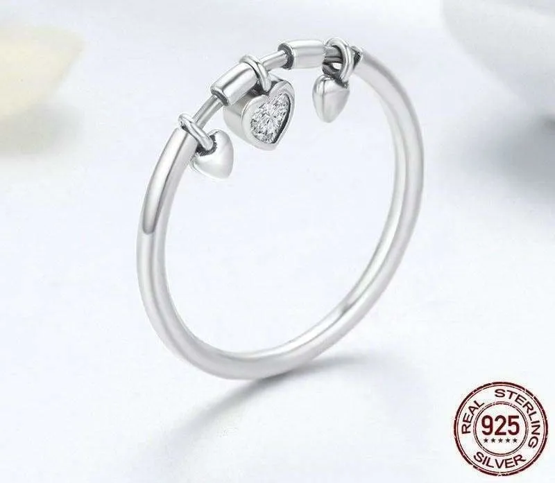 925 Sterling Glittering Silver Heart Ring