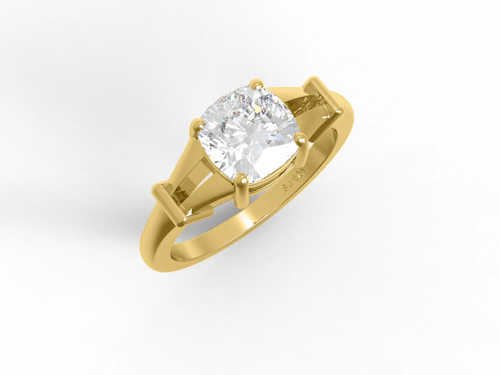 925 Sterling Silver Cushion Shape Moissanite Solitaire Split Shank Women Ring