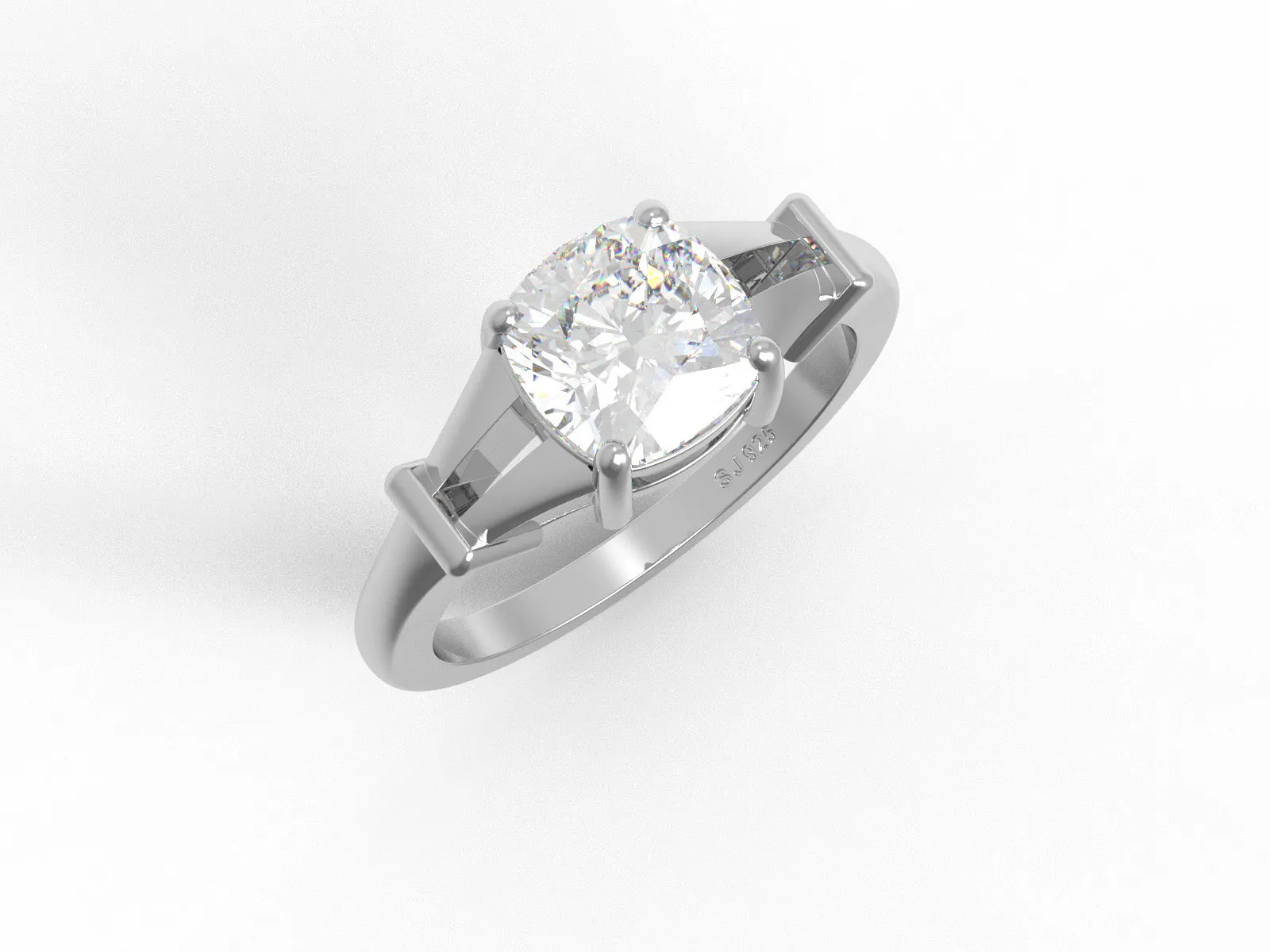 925 Sterling Silver Cushion Shape Moissanite Solitaire Split Shank Women Ring