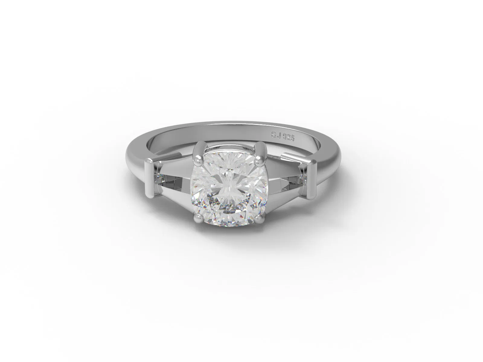925 Sterling Silver Cushion Shape Moissanite Solitaire Split Shank Women Ring