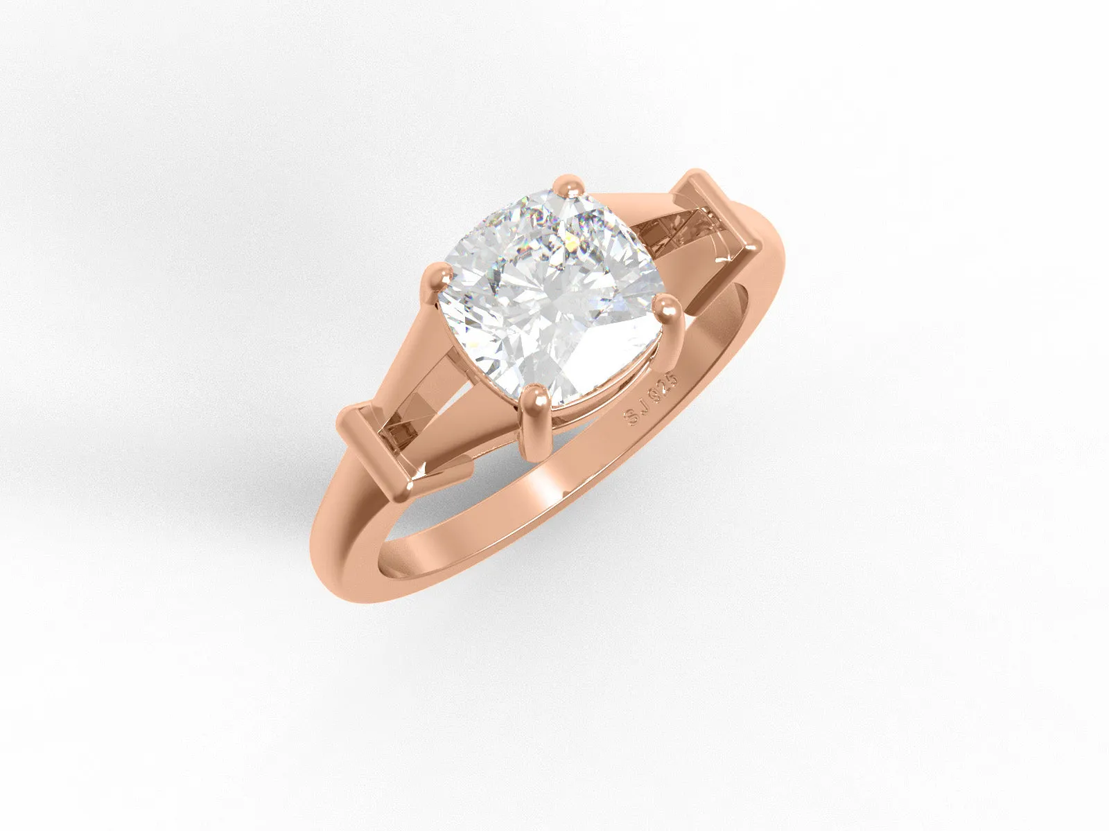 925 Sterling Silver Cushion Shape Moissanite Solitaire Split Shank Women Ring