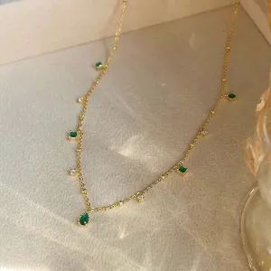 925 Sterling Silver Green Zirconia Drop Necklace Charm Sparkling Choker Party Gift Women