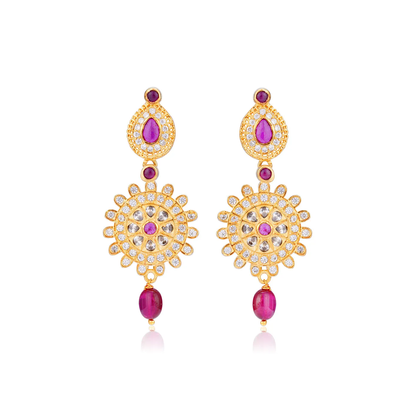 925 Sterling Silver Regal Ruby Sunburst Dangler Earrings for Women