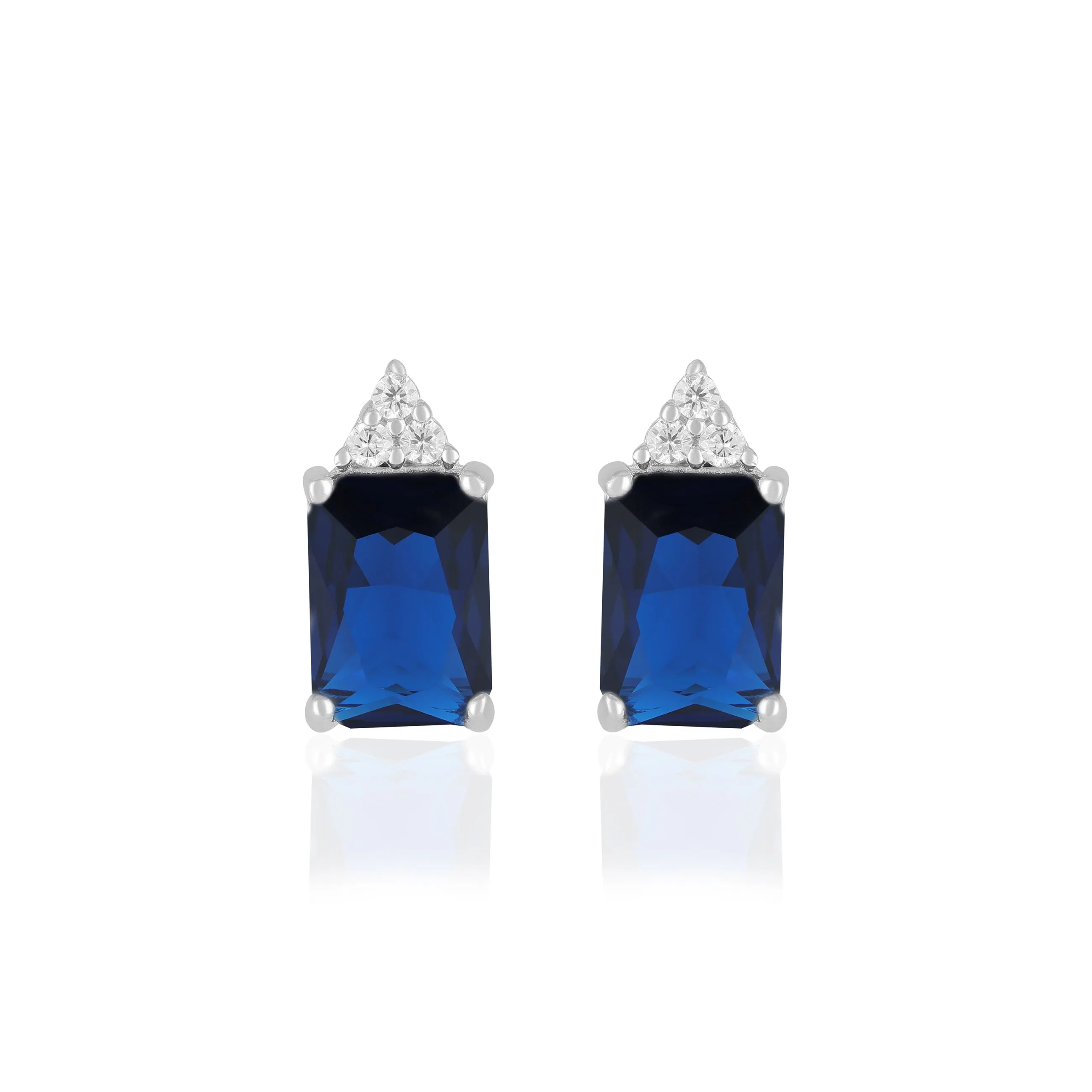 925 Sterling Silver September Month Square Blue Sapphire Birthstone Stud For Women