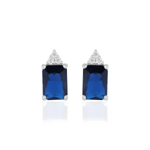 925 Sterling Silver September Month Square Blue Sapphire Birthstone Stud For Women