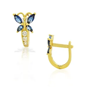 925 Sterling Silver Yellow Gold-Tone White Red Ruby-Tone CZ Butterfly Hoop Huggie Small Earrings