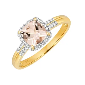 9ct Gold Cushion-Cut Morganite & Diamond Halo Ring