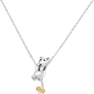 Adorable Dangling Kitten Gold Bow Pendant Necklace Jewelry