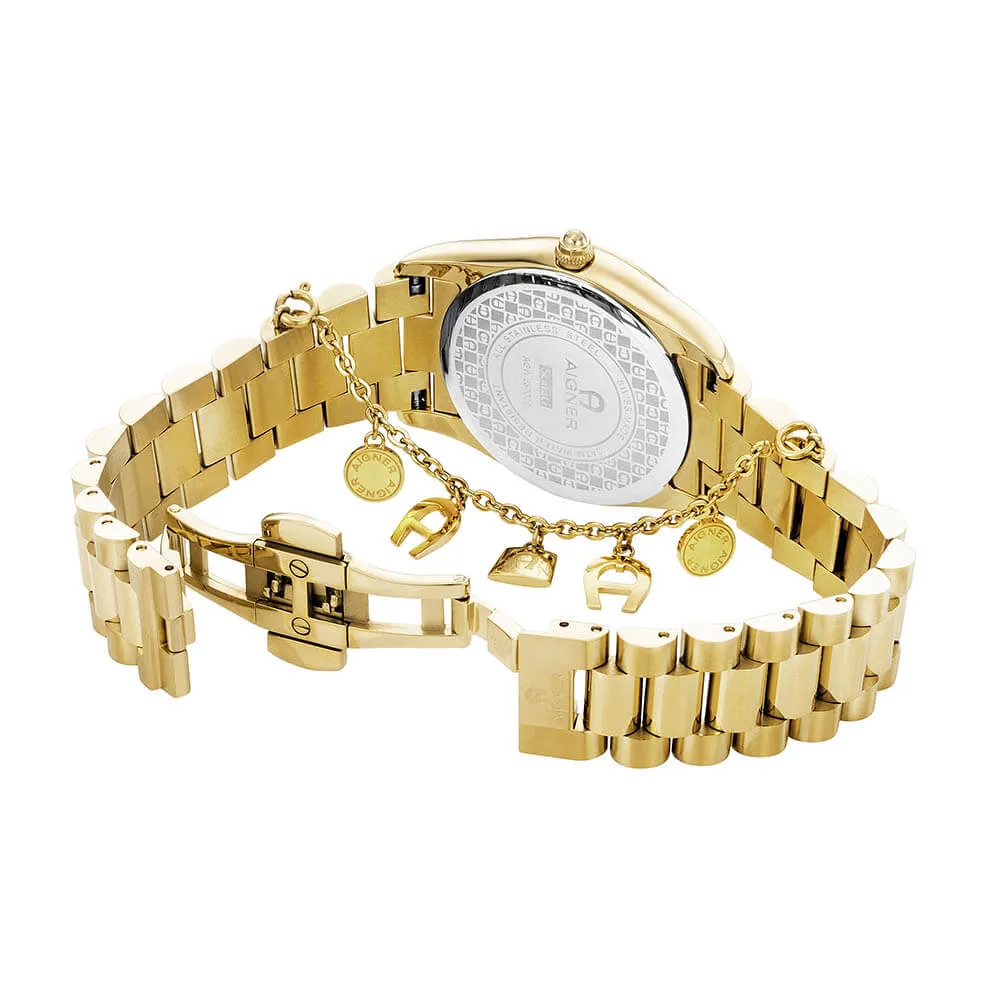 Aigner Scafati Ladies Green Dial Gold Stainless Steel Watch