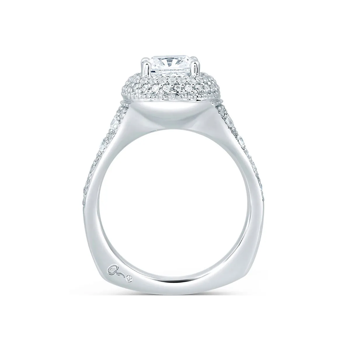 A.Jaffe Deco Halo with Cushion Cut Center Diamond Engagement Ring MES641/212
