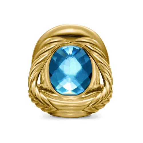 Albion Oval Ring in 18K Yellow Gold with Hampton Blue Topaz and Diamonds, 21mm