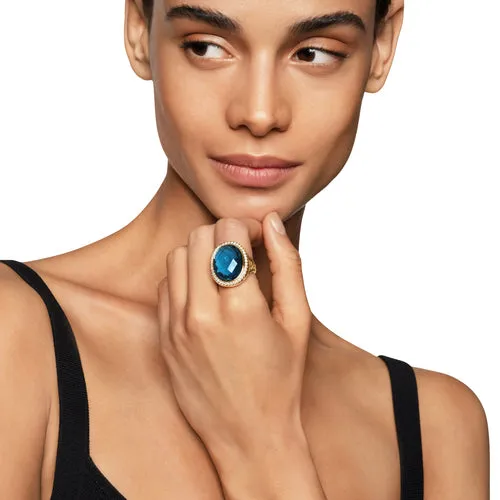 Albion Oval Ring in 18K Yellow Gold with Hampton Blue Topaz and Diamonds, 21mm