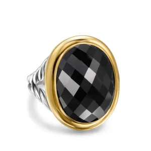 Albion Oval Ring in Sterling Silver with 18K Yellow Gold and Black Onyx, Size 6