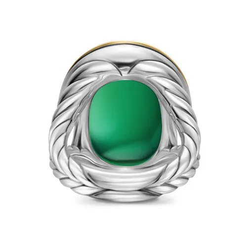 Albion Oval Ring in Sterling Silver with 18K Yellow Gold and Green Onyx, 21mm, Size 7