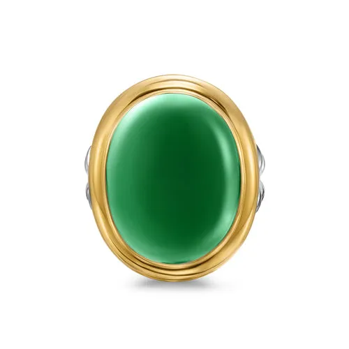 Albion Oval Ring in Sterling Silver with 18K Yellow Gold and Green Onyx, 21mm, Size 7