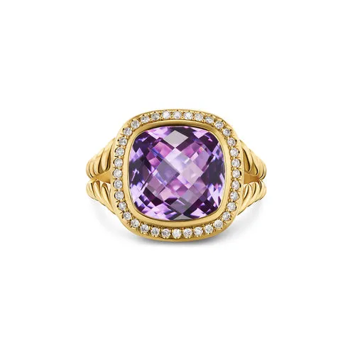 Albion Ring in 18K Yellow Gold with Amethyst and Diamonds, 11mm, Size 6