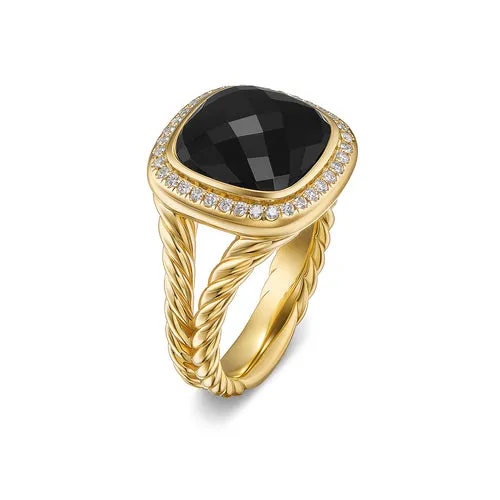 Albion Ring in 18K Yellow Gold with Black Onyx and Diamonds, 11mm, Size 7