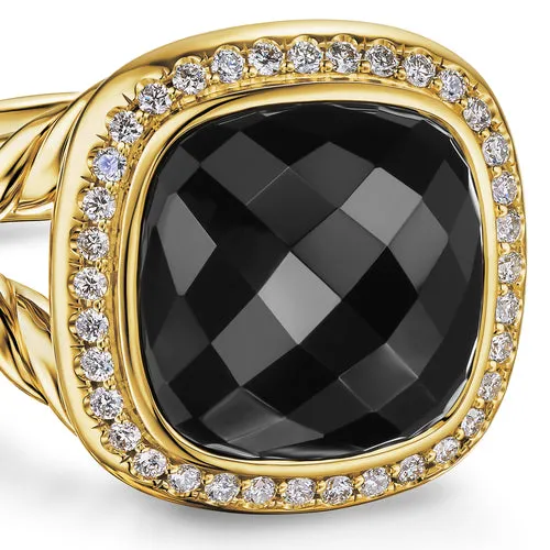 Albion Ring in 18K Yellow Gold with Black Onyx and Diamonds, 11mm, Size 7