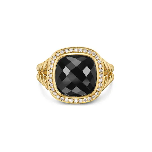 Albion Ring in 18K Yellow Gold with Black Onyx and Diamonds, 11mm, Size 7