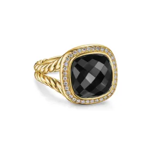 Albion Ring in 18K Yellow Gold with Black Onyx and Diamonds, 11mm, Size 7