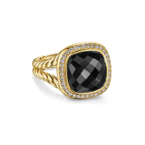 Albion Ring in 18K Yellow Gold with Black Onyx and Diamonds, 11mm, Size 7
