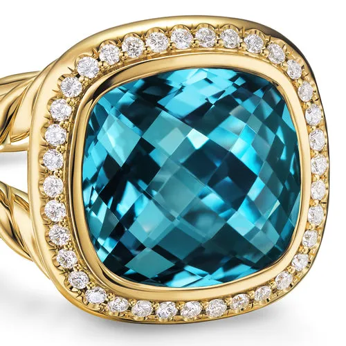Albion Ring in 18K Yellow Gold with Hampton Blue Topaz and Diamonds, 11mm, Size 6