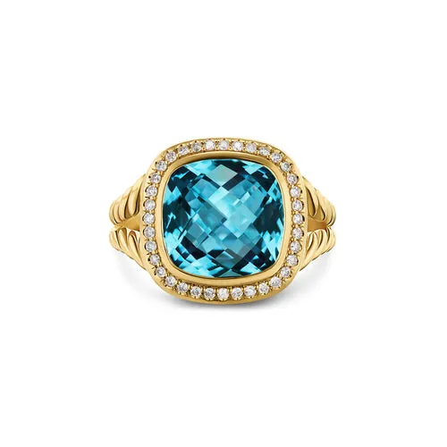Albion Ring in 18K Yellow Gold with Hampton Blue Topaz and Diamonds, 11mm, Size 6