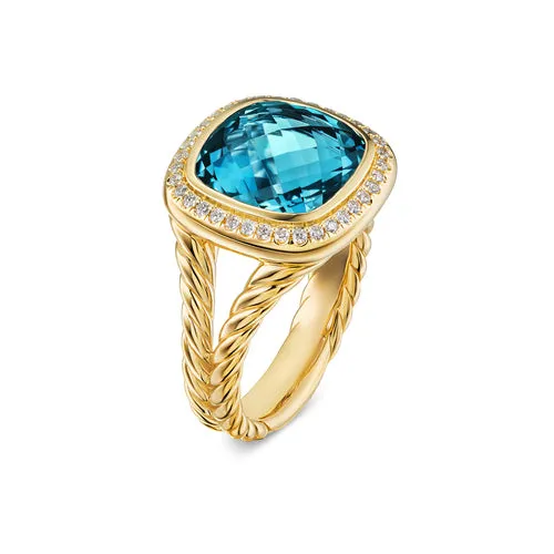 Albion Ring in 18K Yellow Gold with Hampton Blue Topaz and Diamonds, 11mm, Size 6