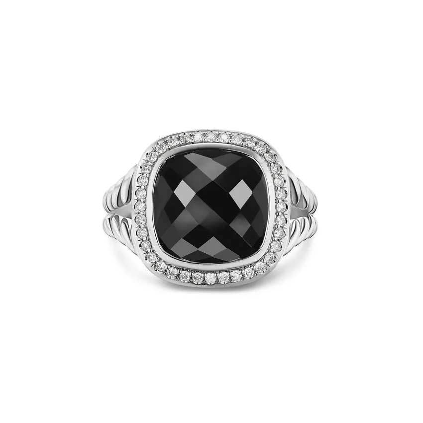 Albion Ring in Sterling Silver with Black Onyx and Diamonds, 11mm, Size 6