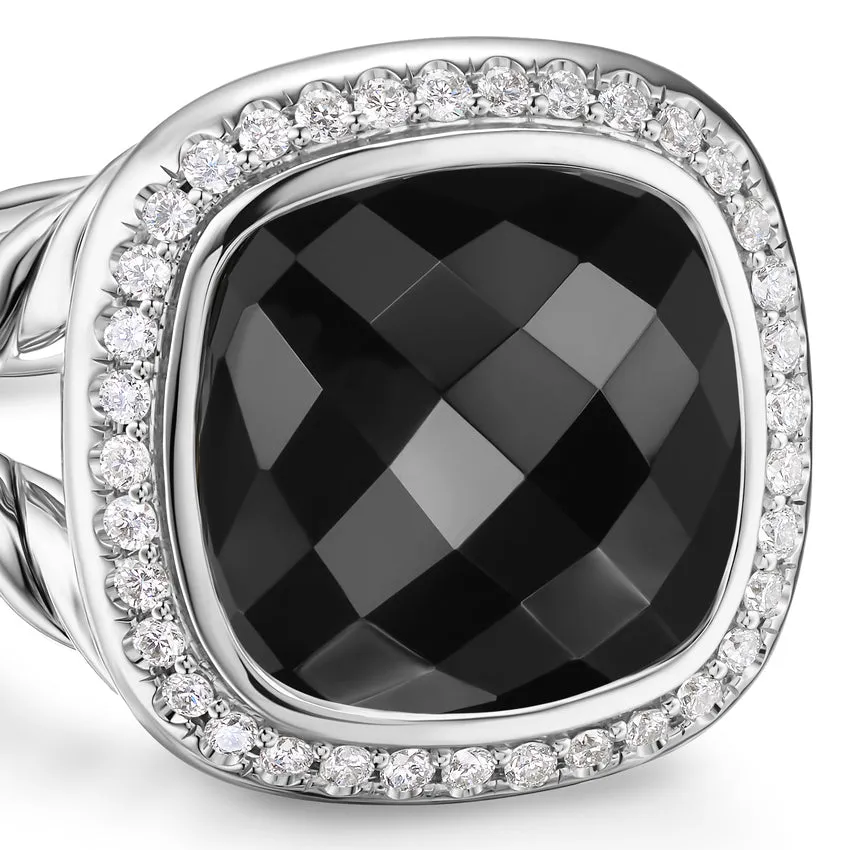 Albion Ring in Sterling Silver with Black Onyx and Diamonds, 11mm, Size 6