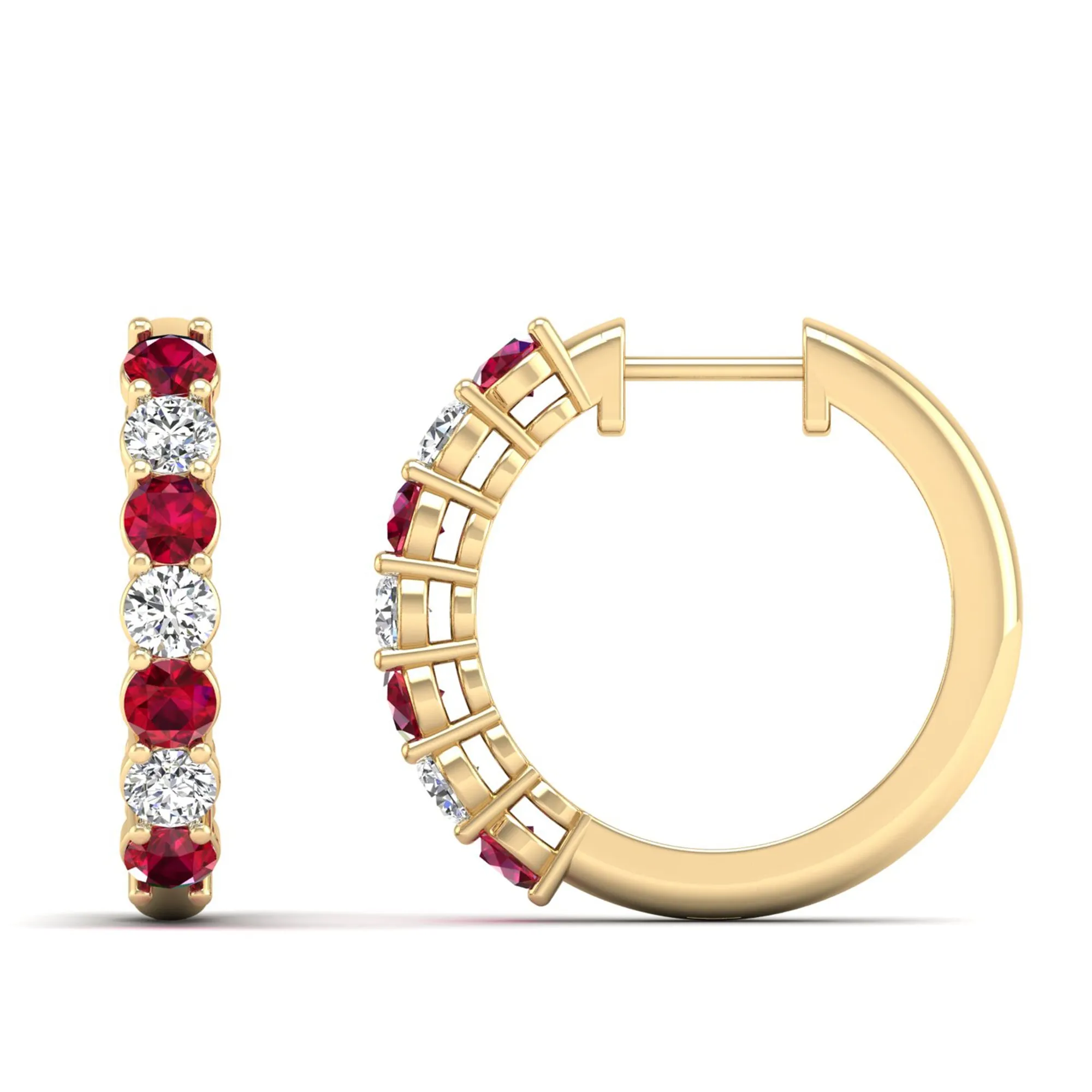 Alternating Prong Set Ruby and Diamond Hoops