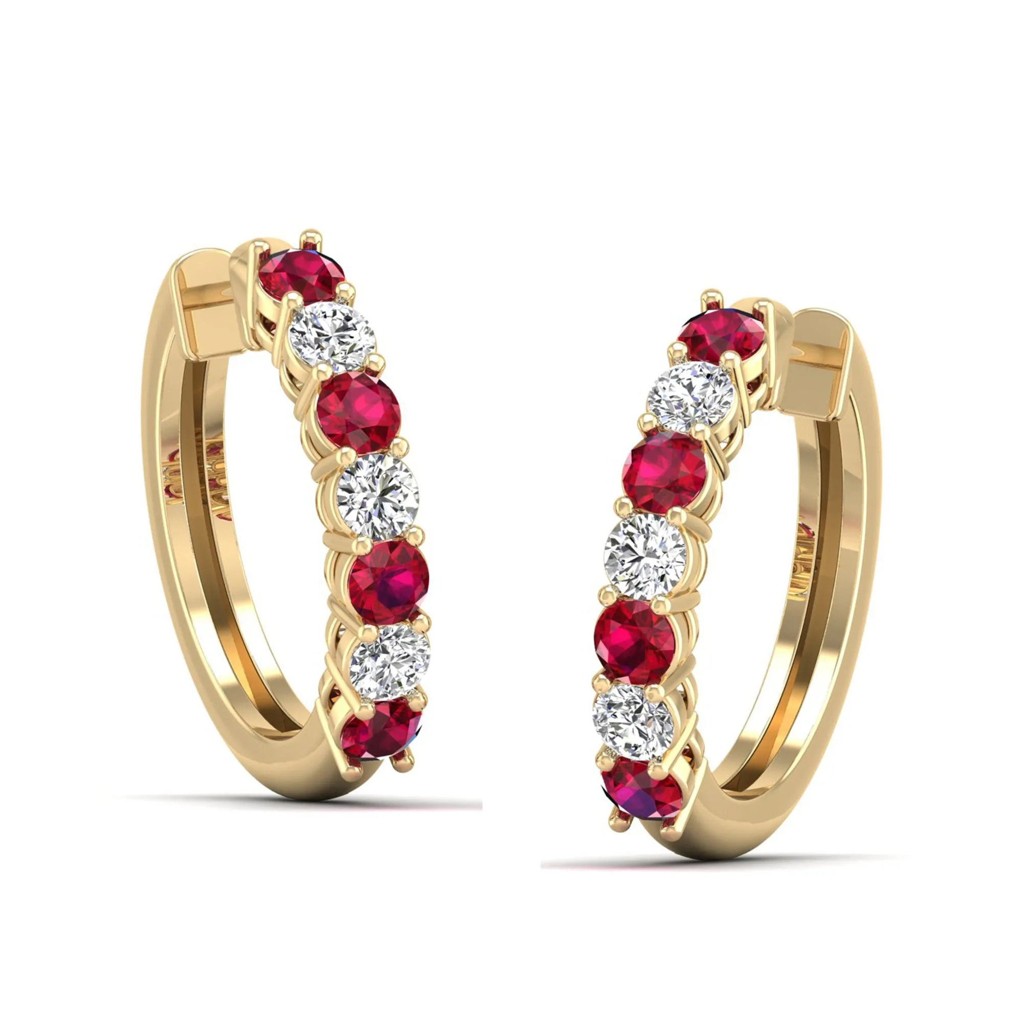 Alternating Prong Set Ruby and Diamond Hoops