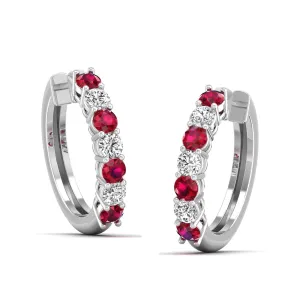 Alternating Prong Set Ruby and Diamond Hoops