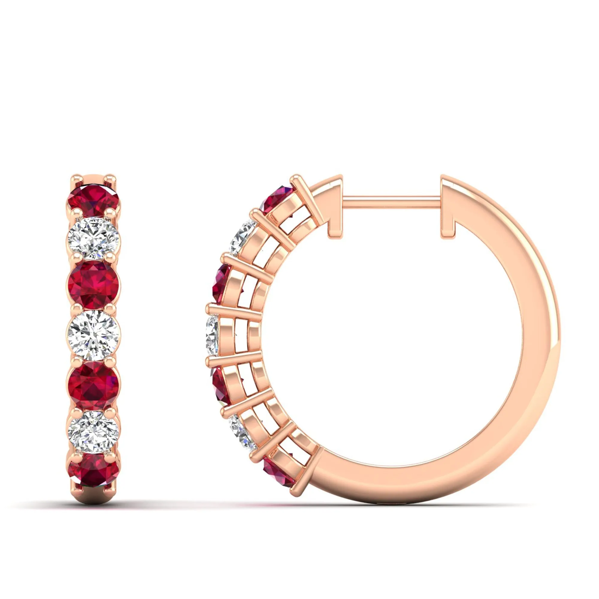 Alternating Prong Set Ruby and Diamond Hoops