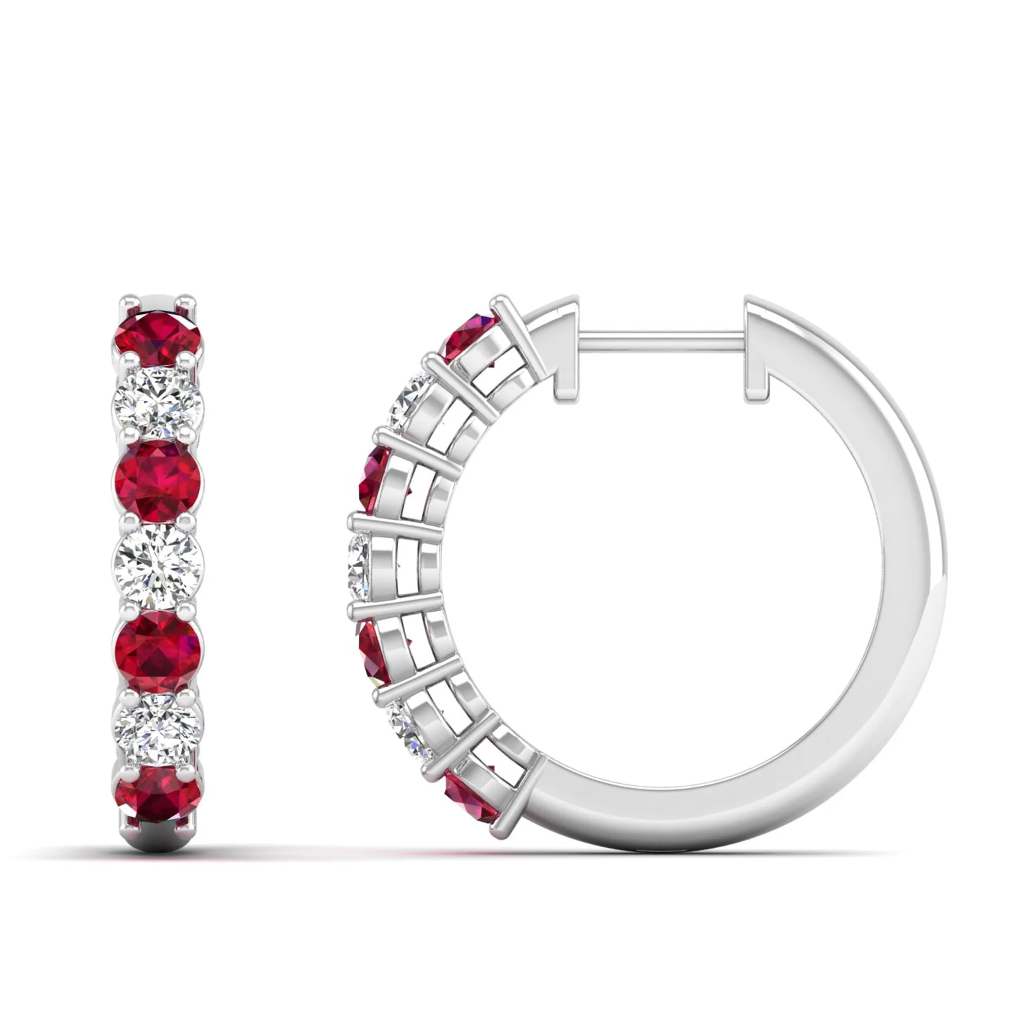 Alternating Prong Set Ruby and Diamond Hoops