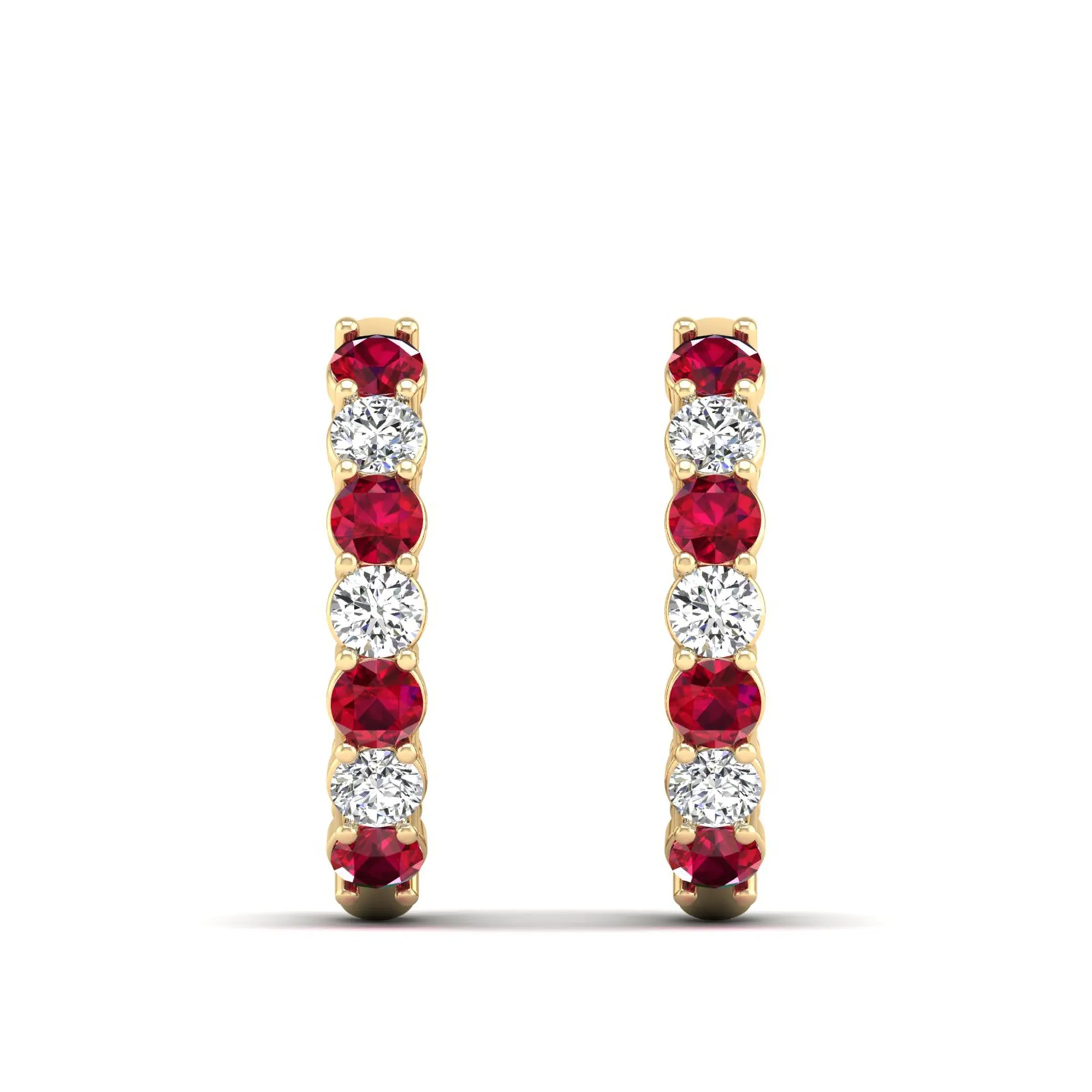 Alternating Prong Set Ruby and Diamond Hoops