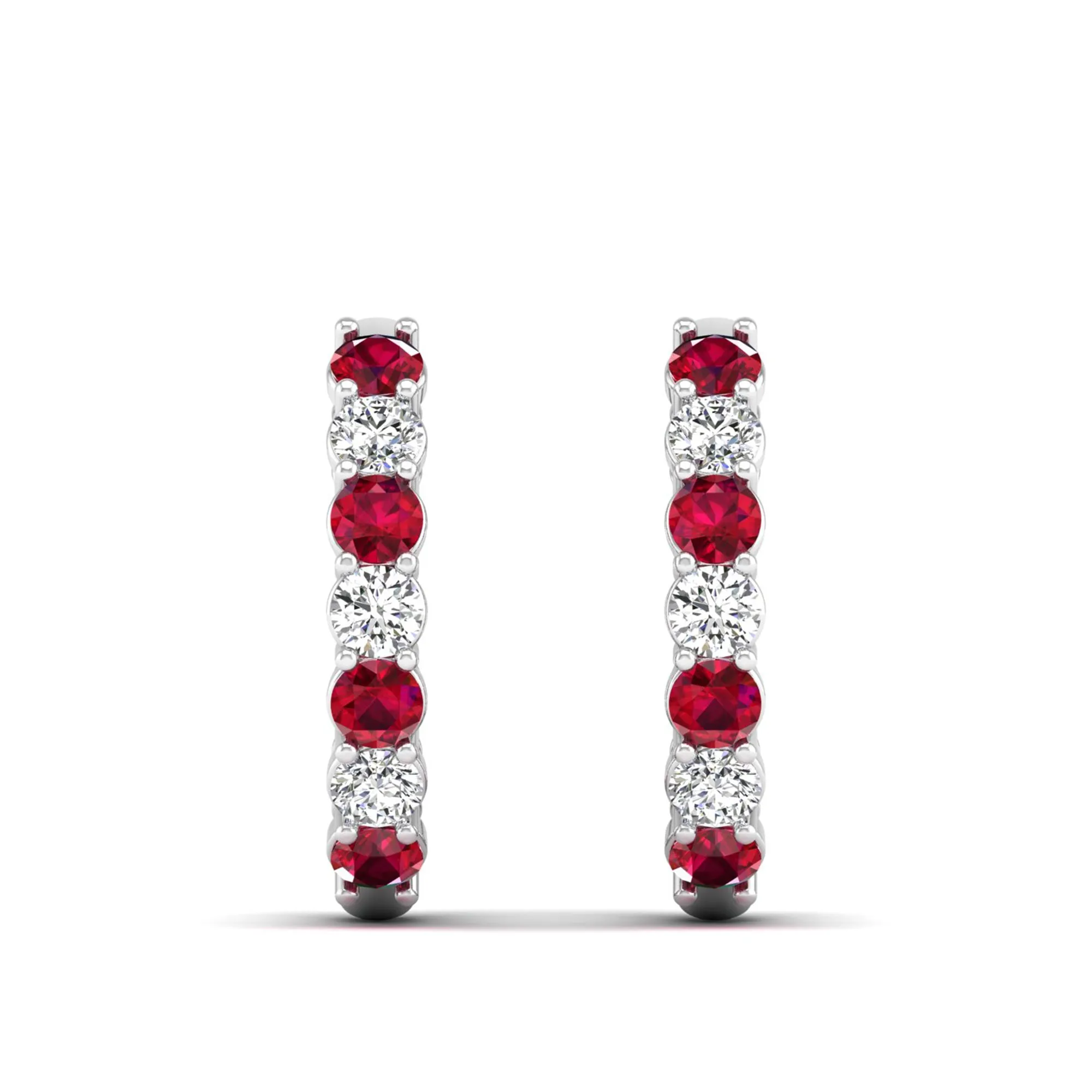 Alternating Prong Set Ruby and Diamond Hoops