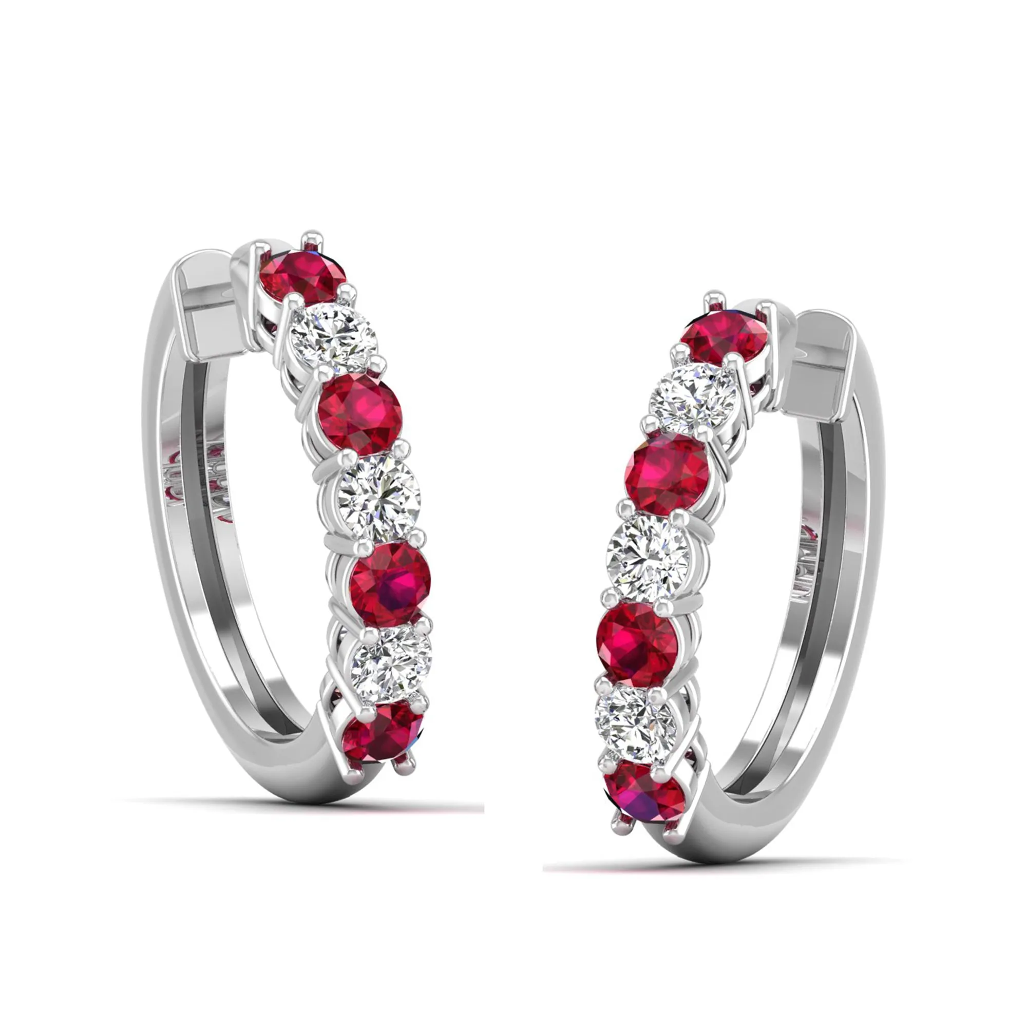 Alternating Prong Set Ruby and Diamond Hoops