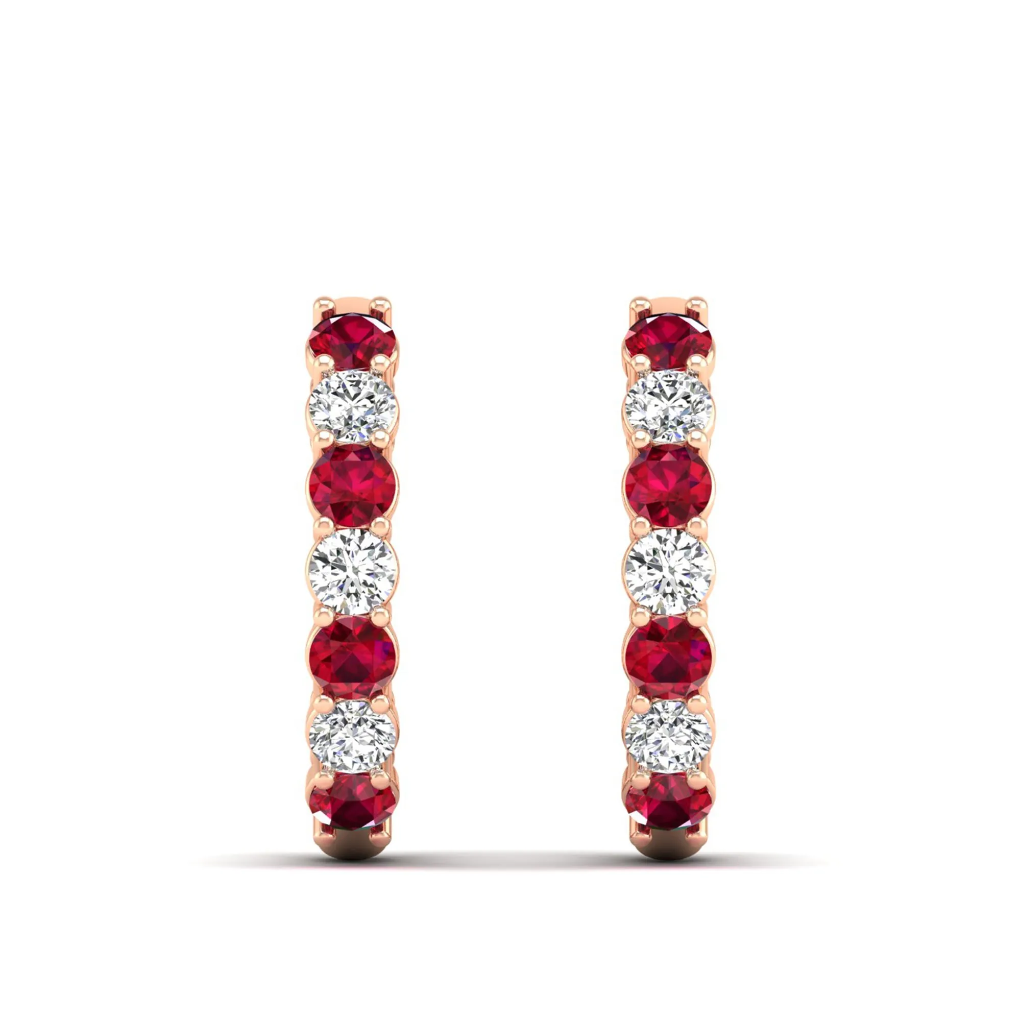 Alternating Prong Set Ruby and Diamond Hoops