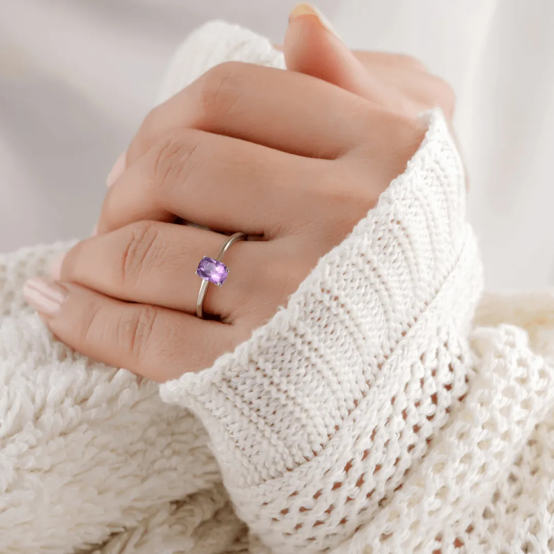 Amethyst Cushion Solitaire Ring