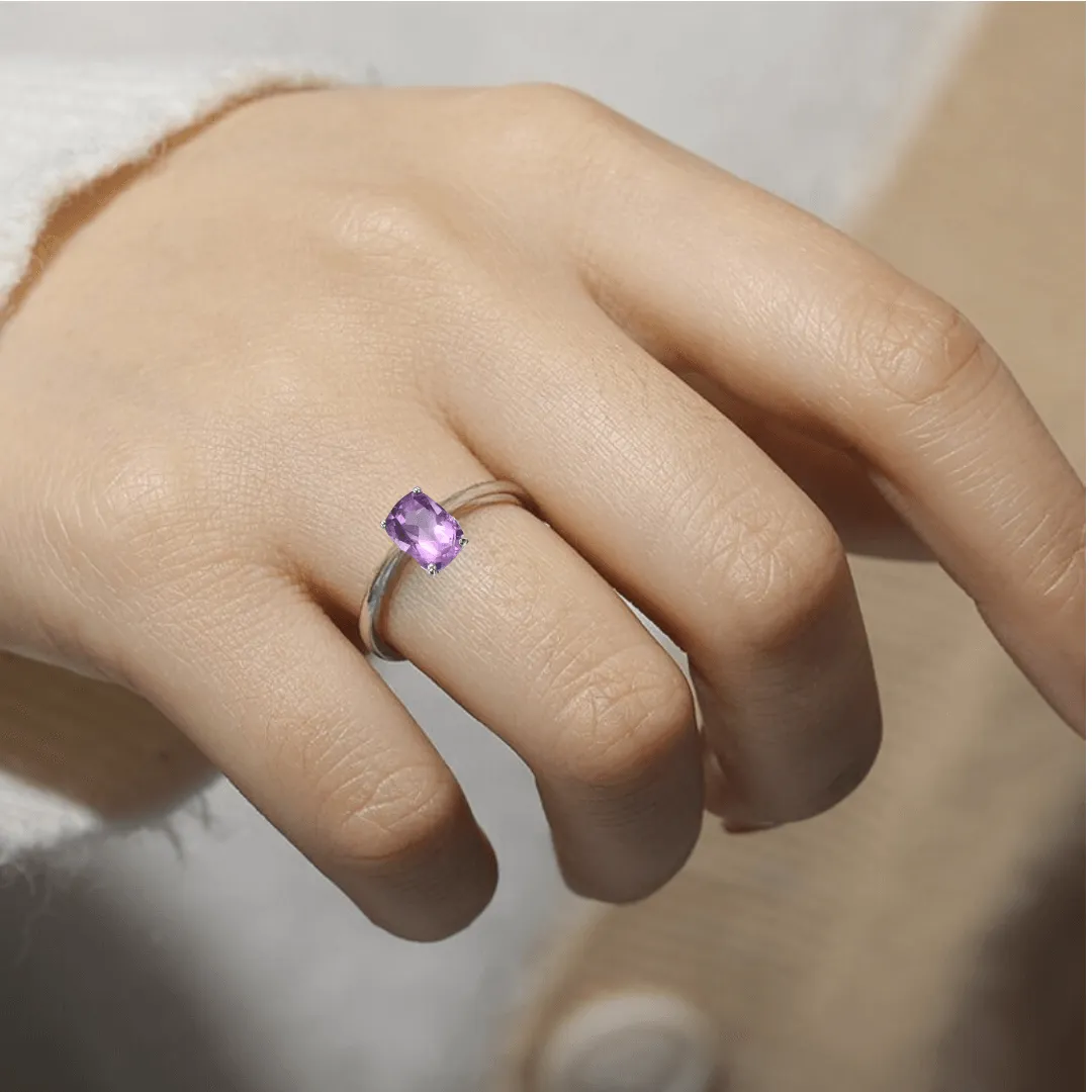 Amethyst Cushion Solitaire Ring