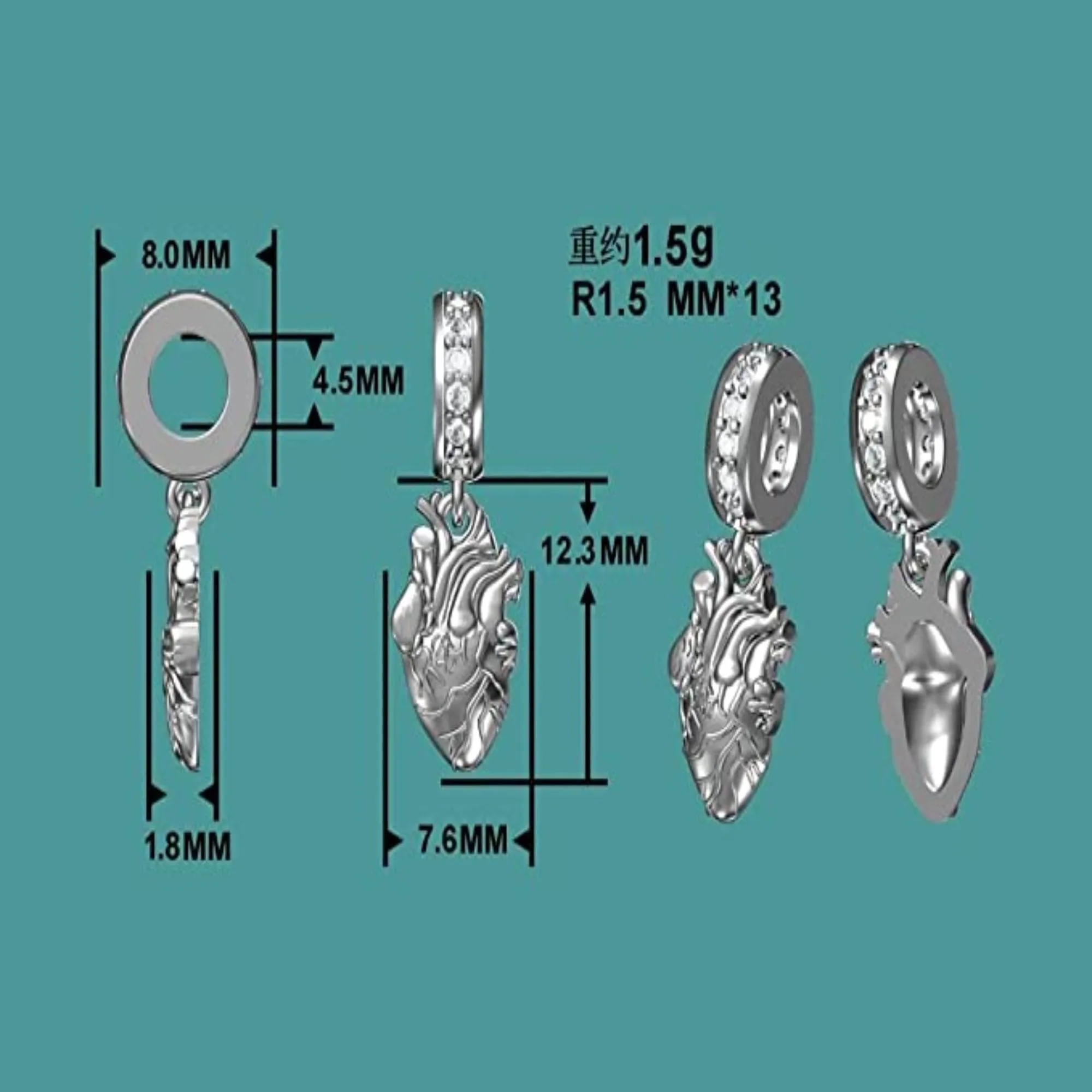 Anatomical Heart Organ Dangle Pendant Charm