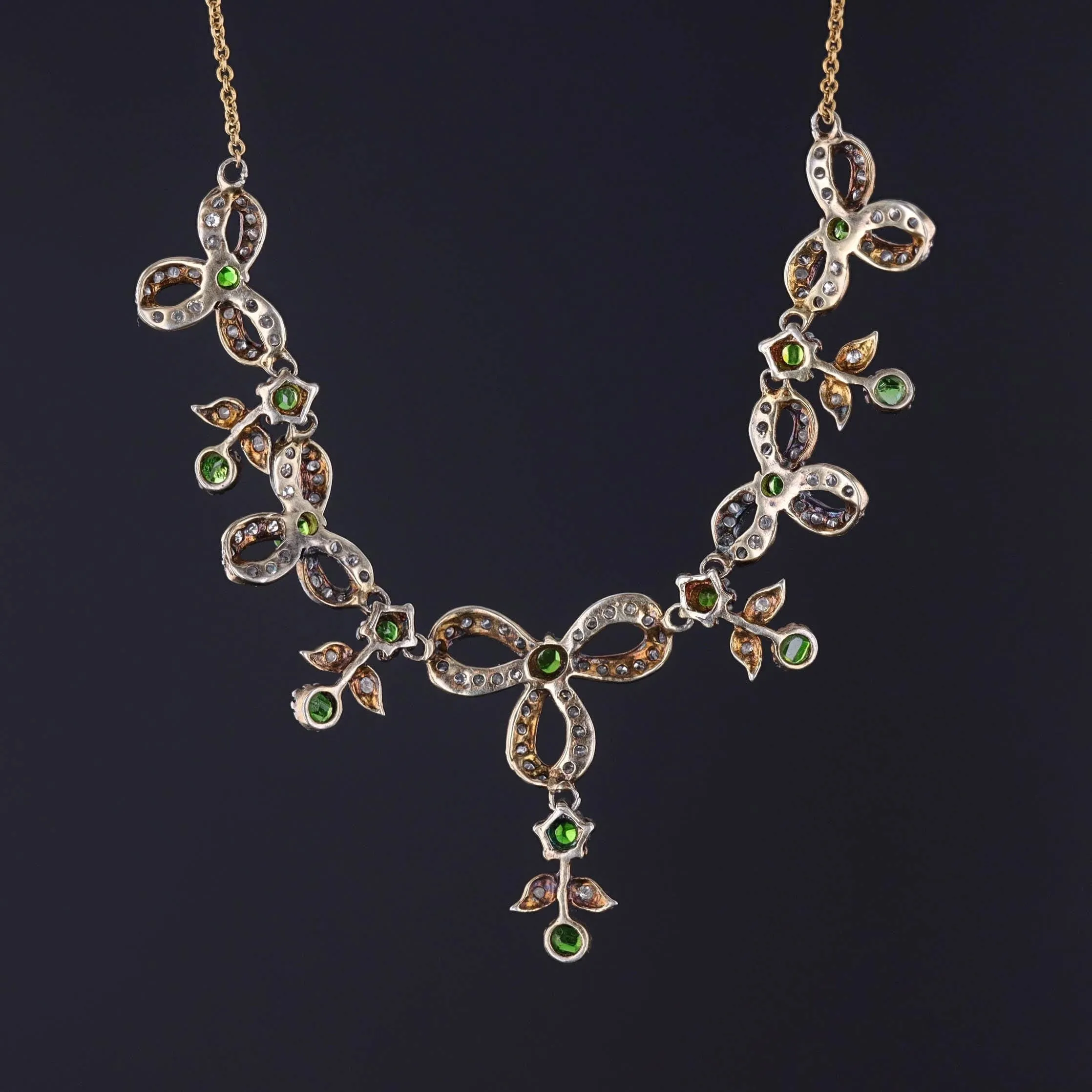 Antique Demantoid Garnet & Diamond Necklace
